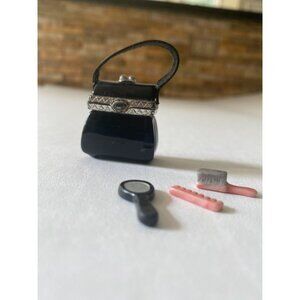 PHB Collection Ceramic Mini Handbag with Leather Strap, Includes Comb, Brush and